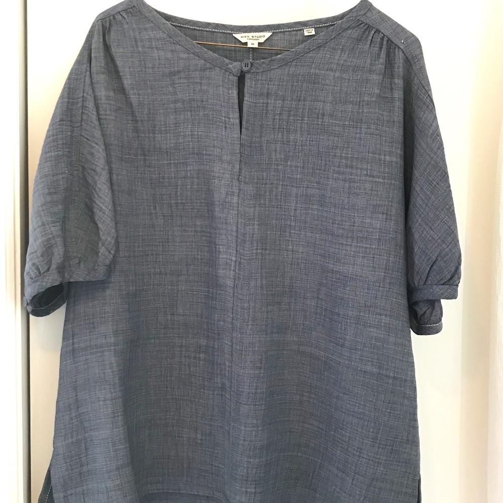 Max Studio Short-Sleeve Blouse, Slate Blue, Size Medium